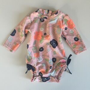 Ruffle Butts Floral Rash Guard One Piece Swimsuit Baby Girls Size 3-6m Pink